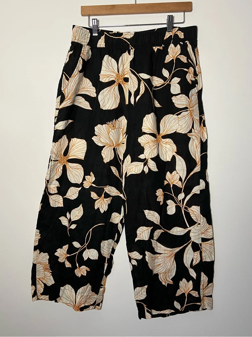 Cynthia Rowley Black Wide-Leg Floral Pants Elasticated Waist Summer - Picture 1 of 9